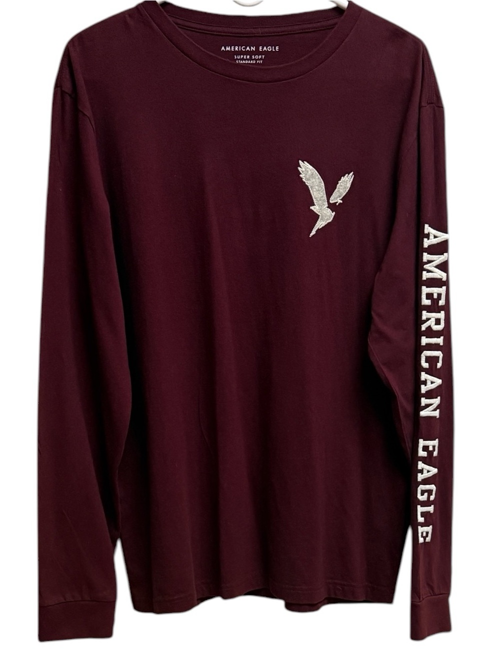 American Eagle Super Soft Long Sleeve Graphic Tee Maroon Burgundy Men's Size M